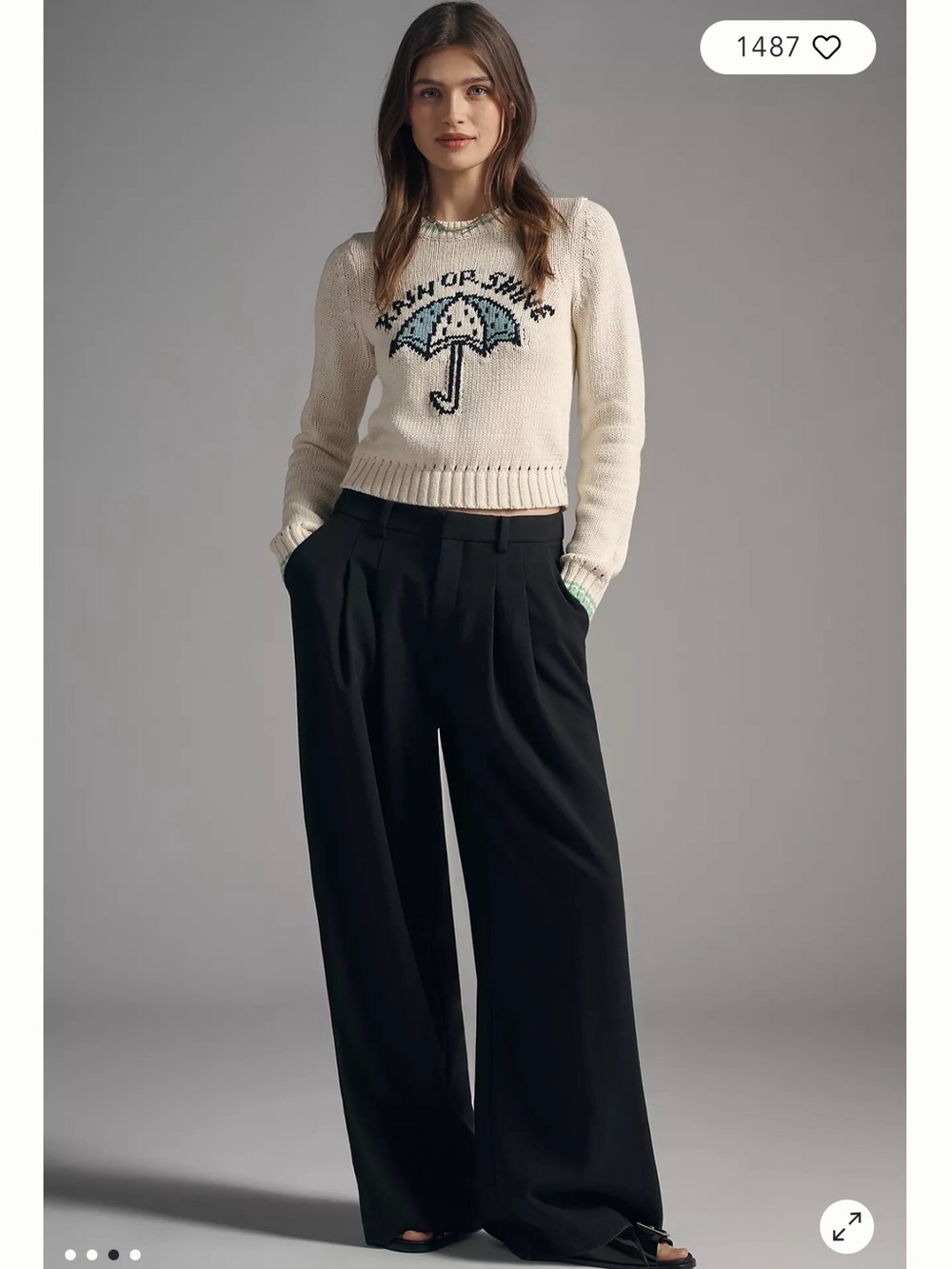 Maeve Anthropologie Cotton Linen Umbrella Graphic Cropped Sweater - Picture 3 of 6